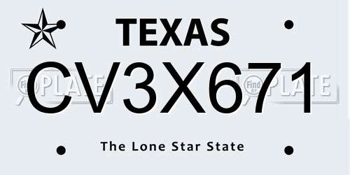 CV3X671 Texas License Plate