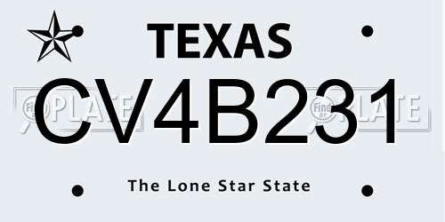 CV4B231 Texas License Plate