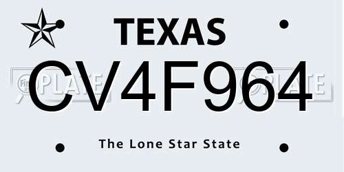 CV4F964 Texas License Plate