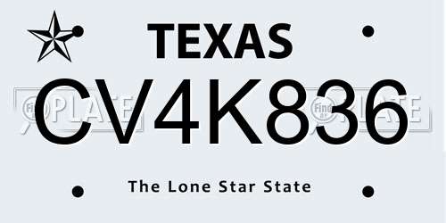CV4K836 Texas License Plate