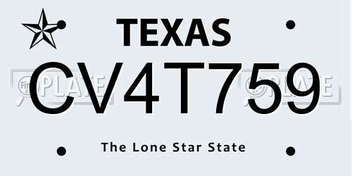 CV4T759 Texas License Plate