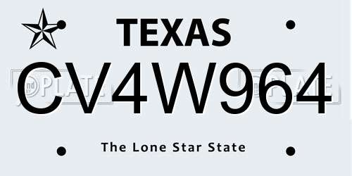CV4W964 Texas License Plate