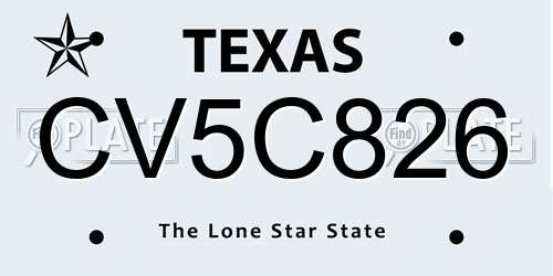CV5C826 Texas License Plate