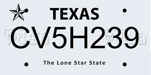 CV5H239 Texas License Plate