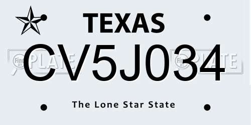 CV5J034 Texas License Plate