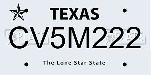 CV5M222 Texas License Plate