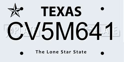 CV5M641 Texas License Plate