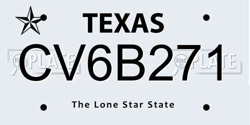CV6B271 Texas License Plate
