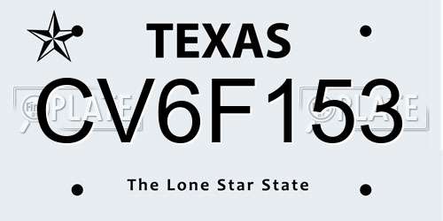CV6F153 Texas License Plate