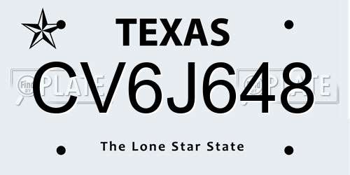 CV6J648 Texas License Plate