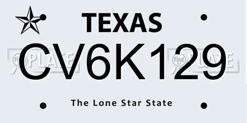 CV6K129 Texas License Plate