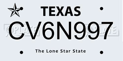 CV6N997 Texas License Plate