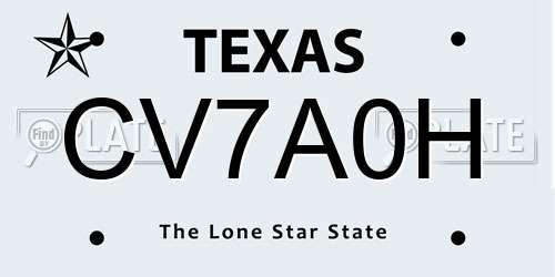 CV7A0H Texas License Plate
