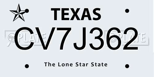 CV7J362 Texas License Plate