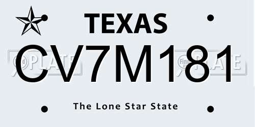 CV7M181 Texas License Plate