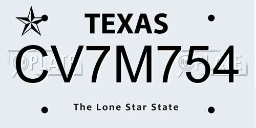 CV7M754 Texas License Plate