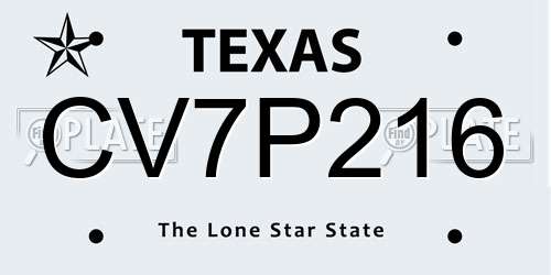 CV7P216 Texas License Plate