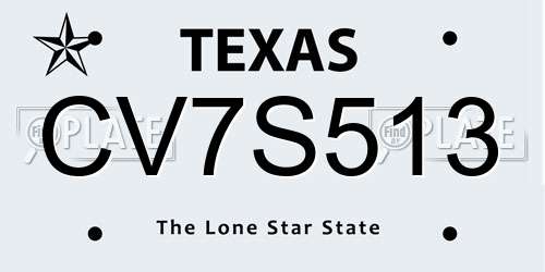 CV7S513 Texas License Plate