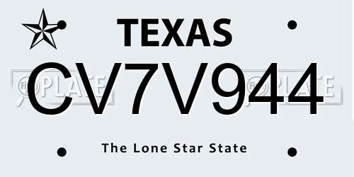CV7V944 Texas License Plate