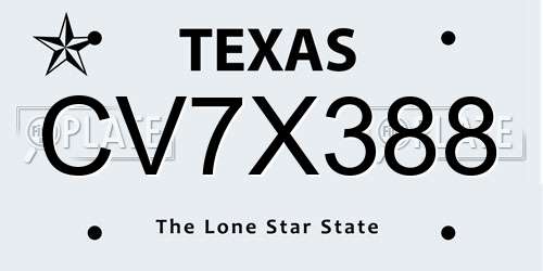 CV7X388 Texas License Plate