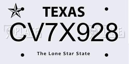 CV7X928 Texas License Plate