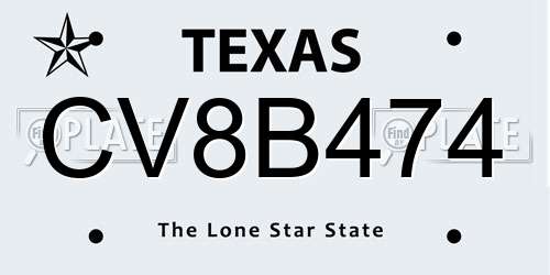 CV8B474 Texas License Plate