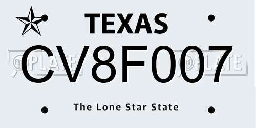 CV8F007 Texas License Plate