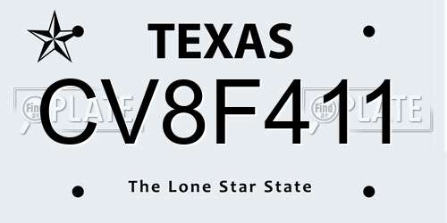 CV8F411 Texas License Plate