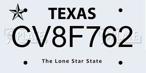 CV8F762 Texas License Plate