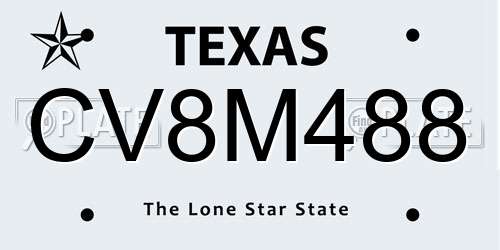 CV8M488 Texas License Plate