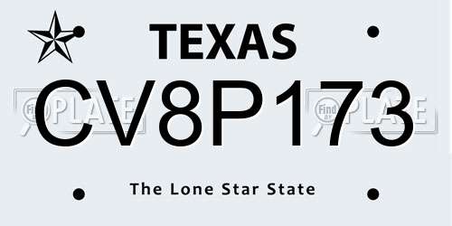CV8P173 Texas License Plate