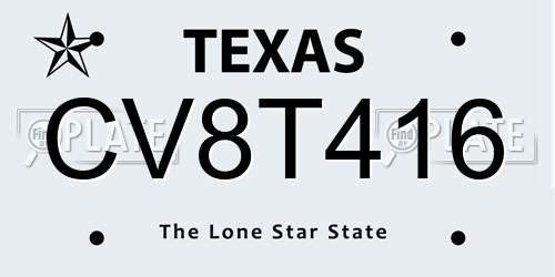 CV8T416 Texas License Plate
