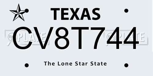 CV8T744 Texas License Plate