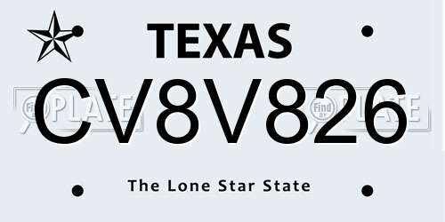CV8V826 Texas License Plate