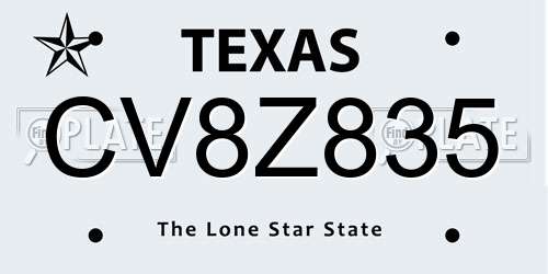 CV8Z835 Texas License Plate