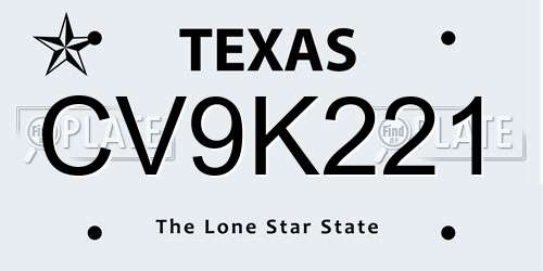 CV9K221 Texas License Plate