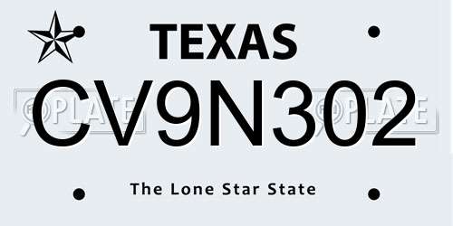 CV9N302 Texas License Plate