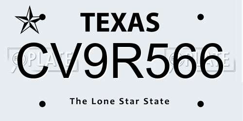 CV9R566 Texas License Plate