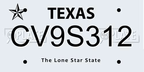 CV9S312 Texas License Plate