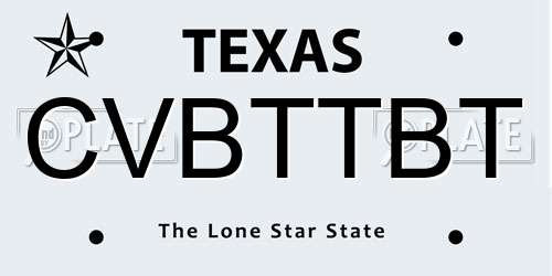 CVBTTBT Texas License Plate
