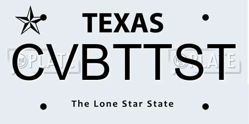 CVBTTST Texas License Plate