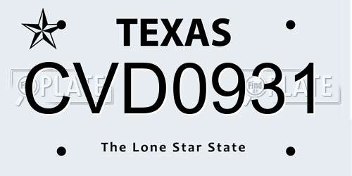 CVD0931 Texas License Plate