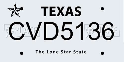 CVD5136 Texas License Plate