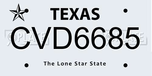 CVD6685 Texas License Plate