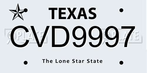 CVD9997 Texas License Plate