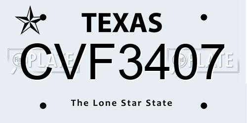 CVF3407 Texas License Plate