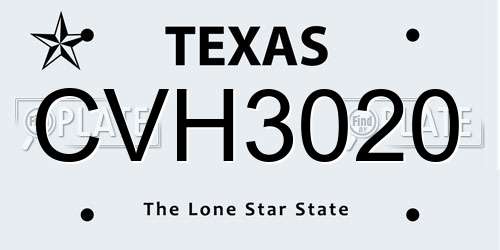 CVH3020 Texas License Plate