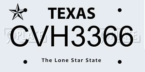 CVH3366 Texas License Plate