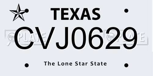 CVJ0629 Texas License Plate