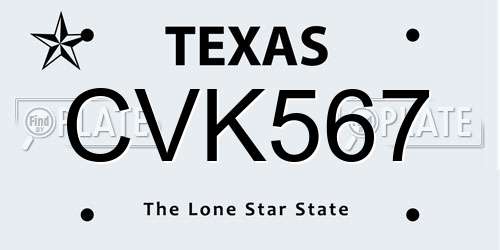CVK567 Texas License Plate